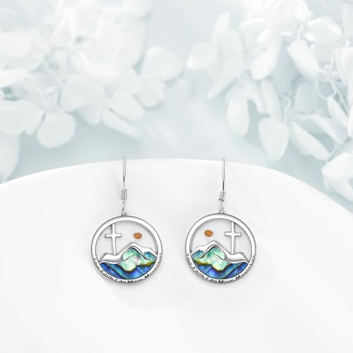 AOBOCO Mustard Seed Earrings for Women Sterling Silver Mountain Cross Earrings Dangle Christian Religion Jewelry Mothers Day Birthday for Mom Wife Friends - style: Round Mountain Cross Hooks