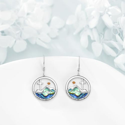 AOBOCO Mustard Seed Earrings for Women Sterling Silver Mountain Cross Earrings Dangle Christian Religion Jewelry Mothers Day Birthday for Mom Wife Friends - style: Round Mountain Cross Hooks