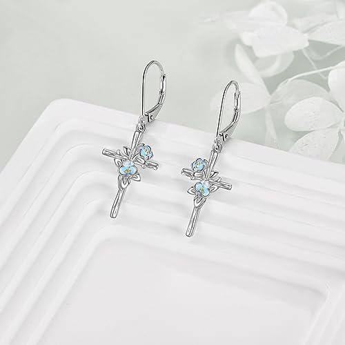 LUHE Sterling Silver Corss/Daisy/Musica Note Dangle Earrings for Women - style: Camellia Cross Earrings