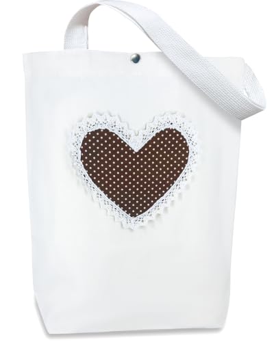 Christian Tote Bag Gift for Women, Canvas Bible Bag Handmade Floral Cross - color: White-brown Polka Dot