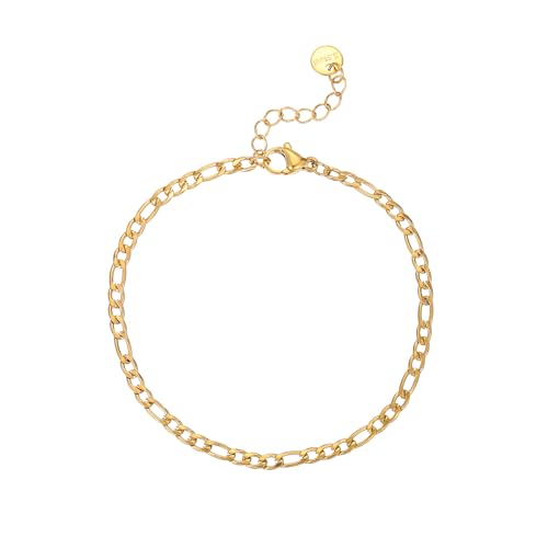 18K Gold Plated Pearl Beaded Cross Bracelets for Women Adjustable - color: Figaro-Gold