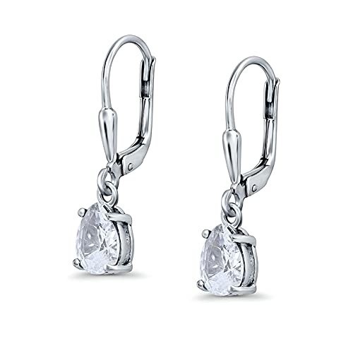 Teardrop Bridal Dangling Leverback Earrings Pear Cubic Zirconia 925 Sterling Silver - color: Simulated Cubic Zirconia