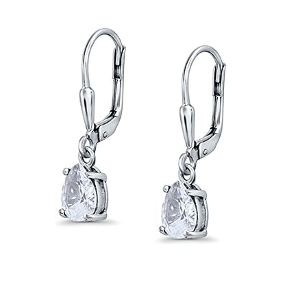 Teardrop Bridal Dangling Leverback Earrings Pear Cubic Zirconia 925 Sterling Silver - color: Simulated Cubic Zirconia