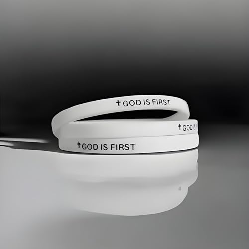 LIU JUN God Is First Bracelet, GOD IS FIRST IM SECOND Christian Rubber Bracelets Inspirational Engraved Bible Verses Cross Silicone Bracelet For Women Men Faith Gifts - color: blue-white
