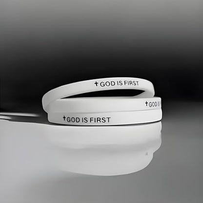LIU JUN God Is First Bracelet, GOD IS FIRST IM SECOND Christian Rubber Bracelets Inspirational Engraved Bible Verses Cross Silicone Bracelet For Women Men Faith Gifts - color: blue-white