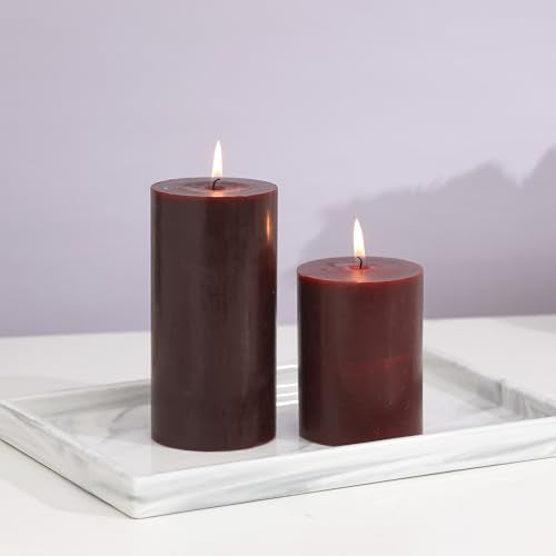 3x6 Inch Burgundy Pillar Candles Set of 3,Unscented Dark Red Pillar Candle - color: Burgundy, size: 3x6