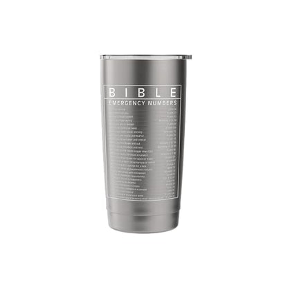 Bible Emergency Hotline Numbers Bible Verse Scripture Gift Stainless Steel Insulated Tumbler - color: Brushed Steel
