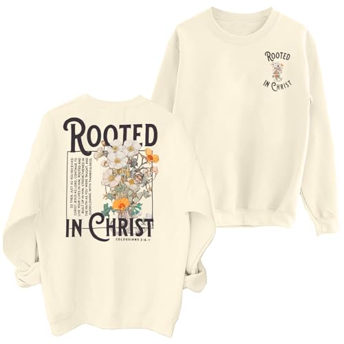 Women Christian Sweatshirt Rooted in Christ Shirts Jesus Boho Faith Clothes - color: Beige, size: Medium