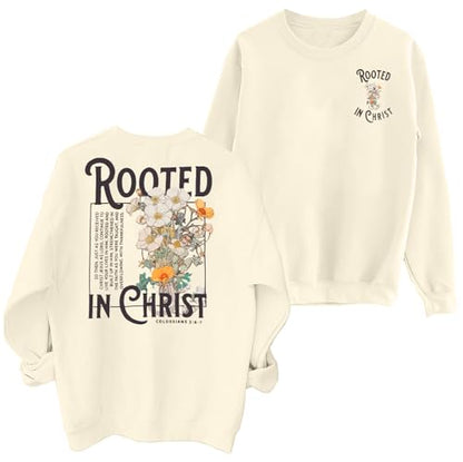 Women Christian Sweatshirt Rooted in Christ Shirts Jesus Boho Faith Clothes - color: Beige, size: Medium