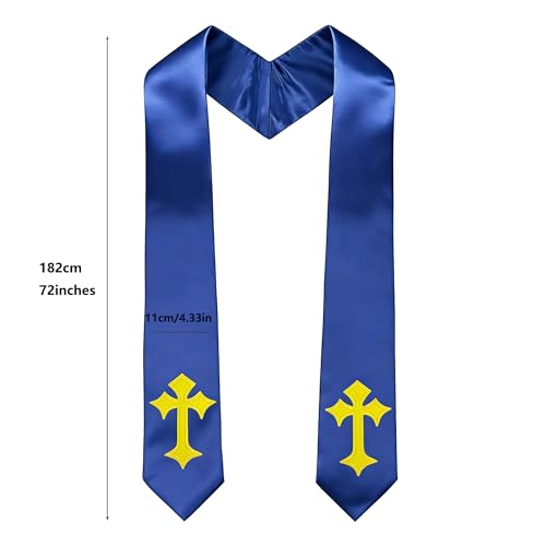 Choir Stole with Cross Embroidery for Church, Ideal for Costume,72" - color: Royal Blue
