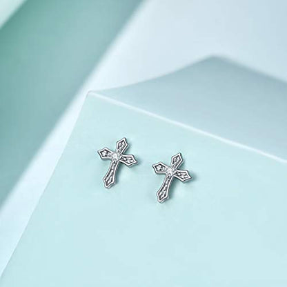 Rnivida 925 Sterling Silver Cross Stud Earrings for Women - color: Cross Silver