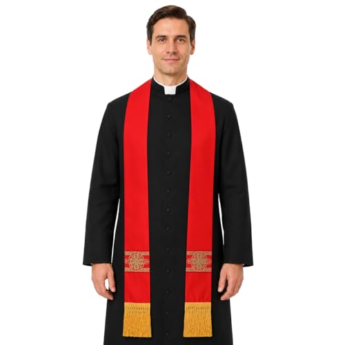 FAD-4U Catholic Clergy Stole with Embroidery Stole Priest Mass Stole Pastor Stole - color: Red