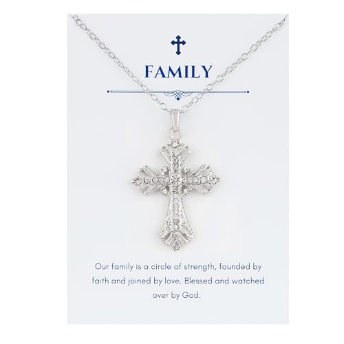 Alilang Silvery Tone Celtic Cross Pendant Necklace with Religious Message Card & Envelope Christian Jewelry - style: Family