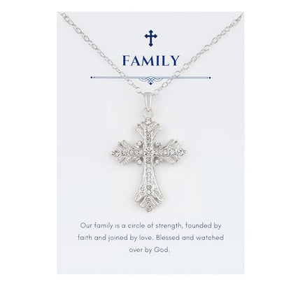 Alilang Silvery Tone Celtic Cross Pendant Necklace with Religious Message Card & Envelope Christian Jewelry - style: Family