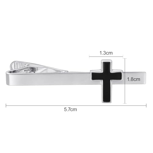 Silver Gold Cross Tie Clip for Men CZ Mother of Pearl Oil Drip Tie Bar Clip Personalized - color: silver