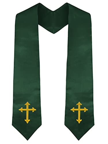 Piecatle Choir Stole with Cross Embroidery for Church, Ideal for Costume,60" - color: Green