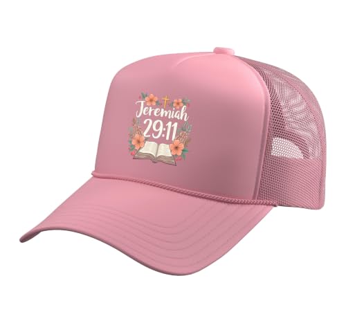 Jeremiah 29:11 Bible Verse Flowers Christian Faith Women Trucker Hat with Adjustable Mesh Back - color: Pink