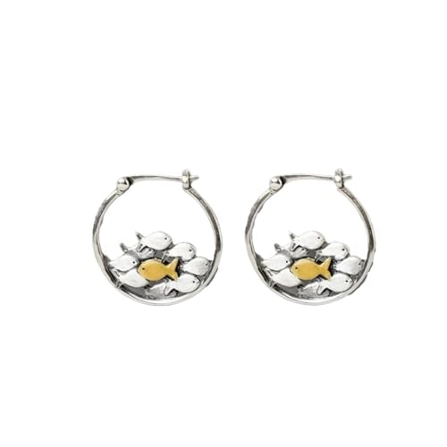 Swim Against The Current Earring For Women, Vintage Unique Funny Hoop Fish Fishes Earrings Inspirational Spiritual Gift Jewelry - color: Hoop fish