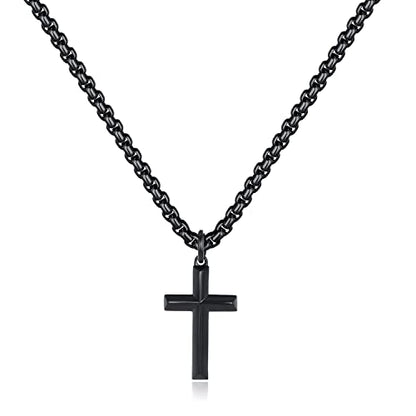 REVEMCN Christian Black Gold Silver Cross Necklace for Boys & Men, 16-22" - color: Black - 0.8'' × 0.5'' beveled cross pendant, size: 18 inches