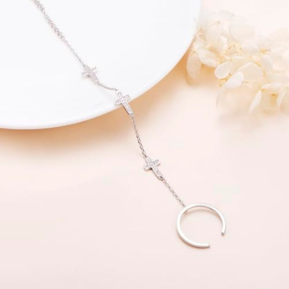 S925 Sterling Silver Finger Ring Bracelet Hand Adjustable Chain for Women - style: Cross