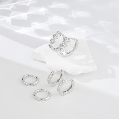 Rotnso Gold Hoop Earrings Set for Women Hypoallergenic Trendy Huggie Stack - style: 3 Pairs Rhombus CZ Hoops-SL