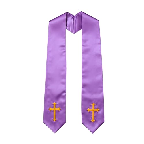 Clergy Stole with Embroidery Cross, Unisex Minister Priest Stole for Wedding Church Service Accessories 60/72 Inch - color: Purple, size: 72 Inch