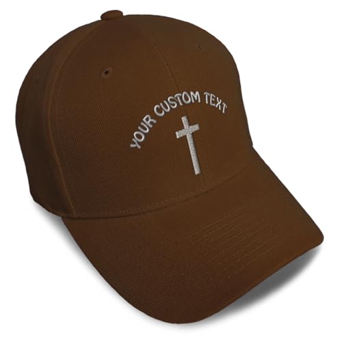 Custom Baseball Cap Cross Silver Christ Jesus God Faith Christian Hats - color: Brown Personalized Text Here