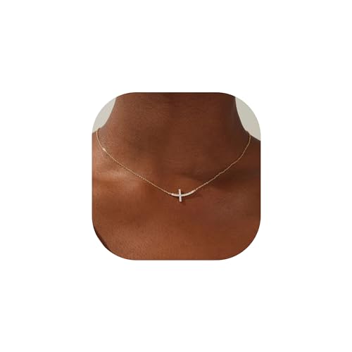 MONOZO Dainty 14K Gold Plated Cross Necklace for Women Jewelry Gifts Trendy - color: Gold - Sideway Diamond Cross
