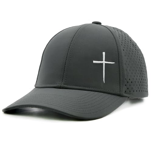 Christian Cross Hat for Men, Quick Dry Baseball Cap, Faith Gift Hats - color: Dark Grey