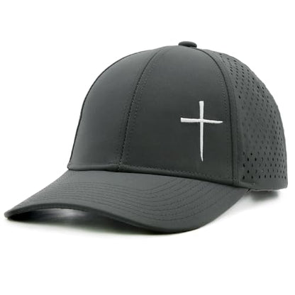 Christian Cross Hat for Men, Quick Dry Baseball Cap, Faith Gift Hats - color: Dark Grey