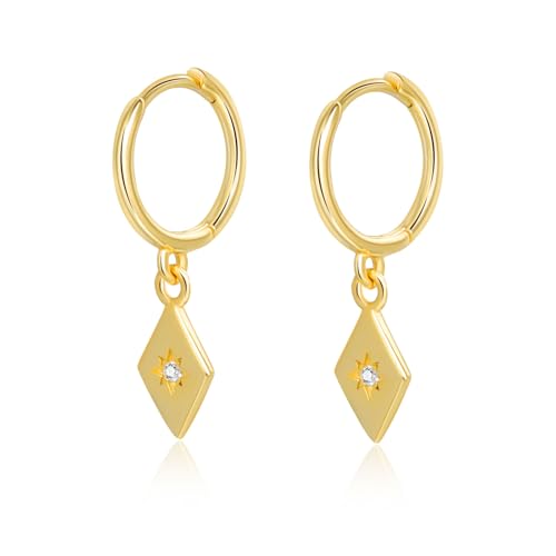 925 Sterling Silver Dangle Earrings Heart Star Cross Drop Earrings Dainty Gold Trendy Cute Earrings for Women - color: Rhombus, gold