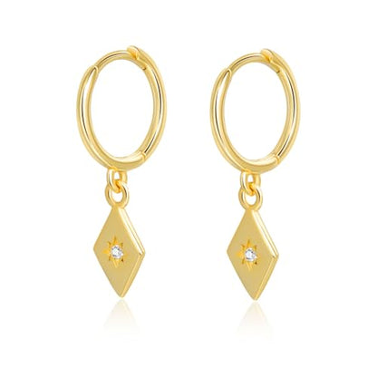 925 Sterling Silver Dangle Earrings Heart Star Cross Drop Earrings Dainty Gold Trendy Cute Earrings for Women - color: Rhombus, gold