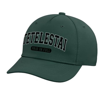 Tetelestai Paid in Full Varsity Arched Black Letters Adjustable Baseball Hat - color: Dark Green