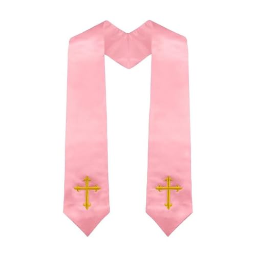 Clergy Stole & Choir Stole with Cross Embroidery 60'' (Pink) - color: Pink