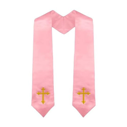 Clergy Stole & Choir Stole with Cross Embroidery 60'' (Pink) - color: Pink