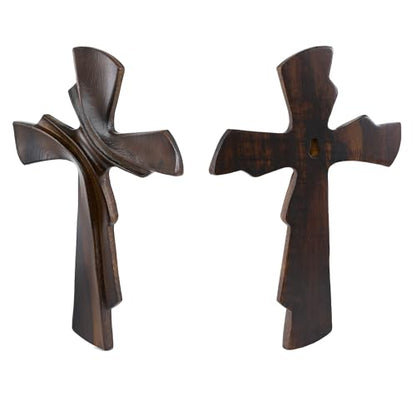 DAICAT - Hand-Carved Wooden Cross 9.8” – Christian Wall Decor for Easter, Baptism Gift, Unique Religious Gift for Mom, Sister, Teen Boy (No 1)