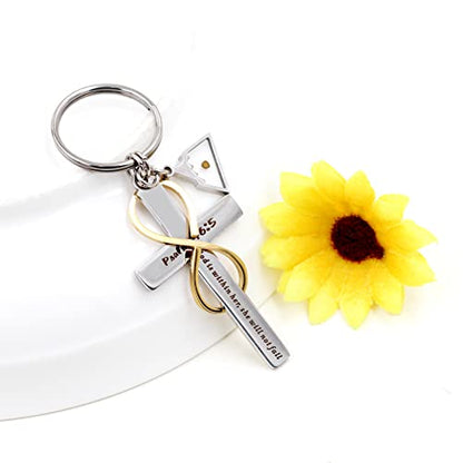 Uloveido Stainless Cross Infinity Keychain Mustard Seed Charms Psalm 46:5 Christian Bible Quote Keyring Baptism Gift - style: Triangle Mountain