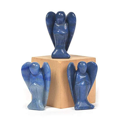 Justinstones Carved Blue Aventurine Gemstone Peace Angel Pocket Guardian AngelHealing Statue 2 inch - color: Blue Aventurine