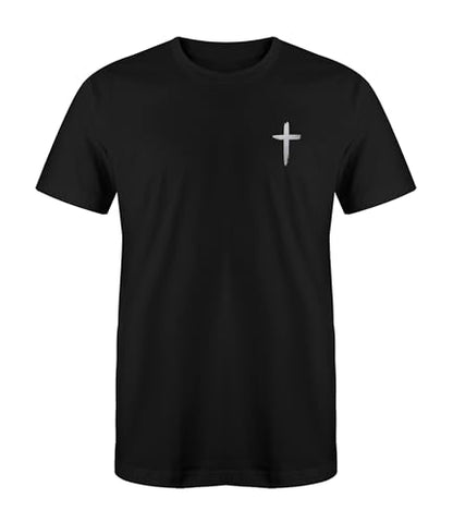 Faith Christian Cross T-Shirt Black White Gold Silver Unisex Men Women Teen Cotton Blend Graphic Tee Jesus Scripture Gift - color: Black/Metallic Silver, size: XX-Large