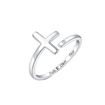 Sterling Silver Cross Rings for Women - Faith Inspirational Adjustable Rings Jewelry Gifts for Christian - style: Faith Over Fear