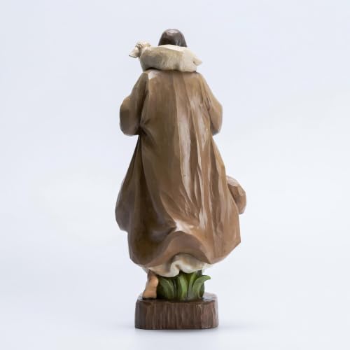 Good Shepherd Jesus Statue with Lamb, 12 Inch Religious Decor - color: Brown