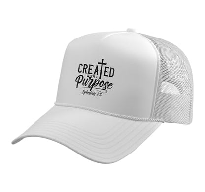 Created with a Destiny Ephesians 2 10 Bible Verses Trucker Hat with Adjustable Mesh Back - color: White