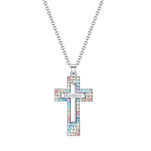 Baptism Cross Necklace for Women,First Communion Cross Necklaces Jewelry Gifts for Women - color: Girls Cross Blessed