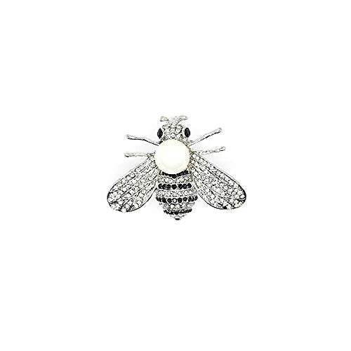 Honey Bee Brooches Crystal Insect Themed Bee Brooch Animal Fashion Shell Pearl Brooch Pin Gold Tone - color: Platinum White Pearl