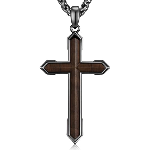 NORBU Wooden Cross Necklace for Men, Black Natural Wood Cross Pendant
