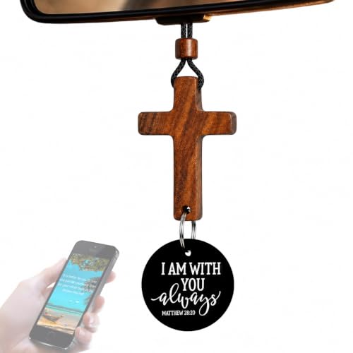Hanging Cross for Car Mirror‑Tap with Smartphone for Daily Bible Verse, Wooden Rearview Mirror Pendant Accessory with Wristband, Christian Faith Gift for Men & Women, Handmade & Durable (Only Cross) - color: Only Cross