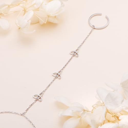 S925 Sterling Silver Finger Ring Bracelet Hand Adjustable Chain for Women - style: Celtic Knot