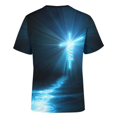 Unisex 3D Graphic T Shirts Printed Casual Short Sleeve Tee Shirt - color: Blue, size: Large