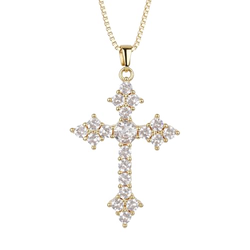 Cavalcade Zirconia Cross Pendant for Car Rear View Mirror Decor Auto Faith Amulet Sparkly Religious Christian Medal Ornament