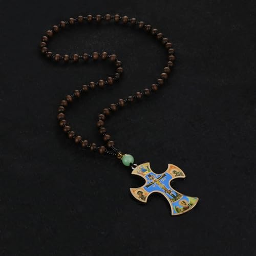 COTTVOTT Wood Rosary Beads Cross Necklace Men Prayer Eastern Orthodox Crucifix Jesus Pendant Necklace - color: color-5